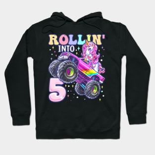 Unicorn Monster Truck 5Th Birthday 5 Year Old Girls Party Hoodie